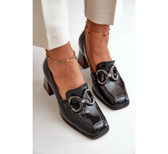 Skórzane Czółenka Z Ozdobą Czarne Laura Messi 2845