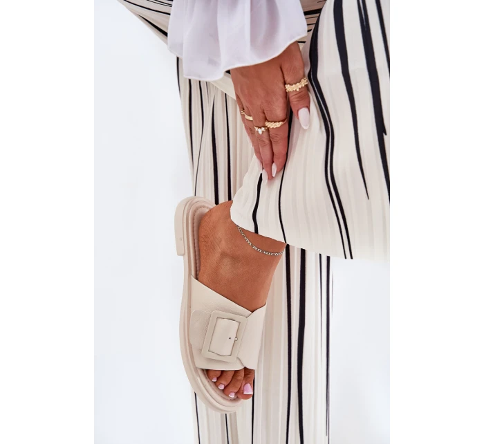 Kožené Dámské Pantofle S Přezkou D&A Béžové model 21691001 - S.Barski