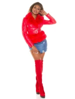 Dámská sexy kožená bunda s kožešinou Červená model 21041666 - In-style Fashion Dámská sexy kožená bunda s kožešinou Červená model 21041666 - In-style Fashion