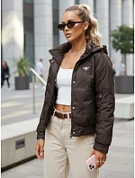 Dámska prechodná krátka bunda s odnímateľnou kapucňou hnedá FashionStreet TY5669