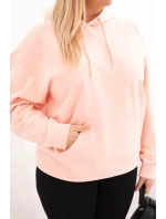 Dámska bavlnená mikina s kapucňou v nadmernej veľkosti s klokaním vreckom Salmon