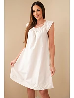 Dámske bavlnené šaty s volánovým výstrihom a volánom béžovej farby Dámske bavlnené šaty s volánovým výstrihom a volánom béžovej farby