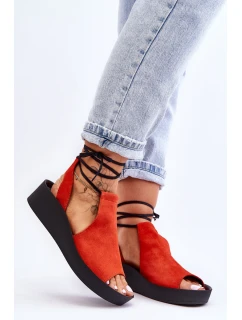 Zamszowe Sandały Na Koturnie Zazoo 2743 Pomarańczowe