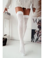 Zakolanówki Damskie Ażurowe Jodełka Białe