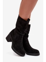 Dámské kotníkové boty s řasením na sloupku Černé model 21747845 - Boto