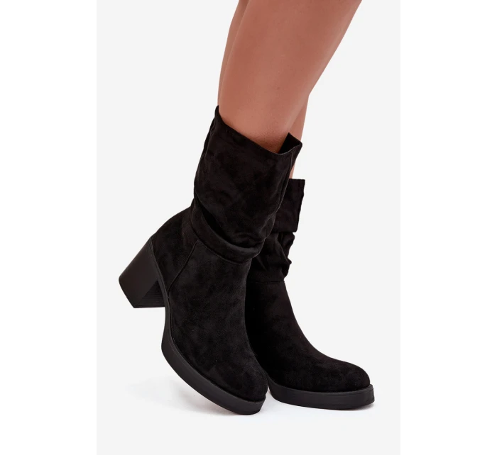Dámské kotníkové boty s řasením na sloupku Černé model 21747845 - Boto