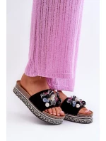 Dámske papuče na platforme s ozdobami S.Barski čierne