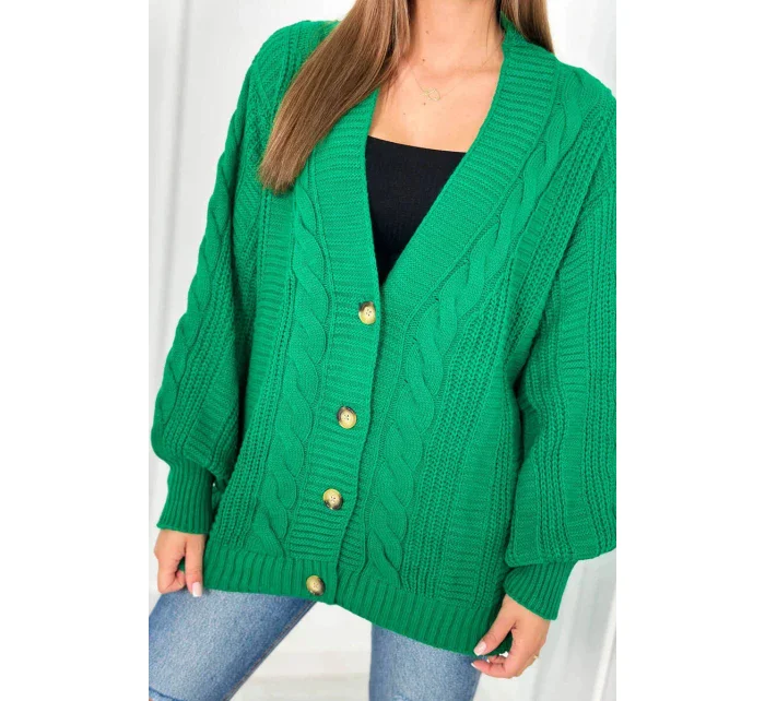 Svetr na knoflíky s model 20612390 rukávy zelený - Kesi