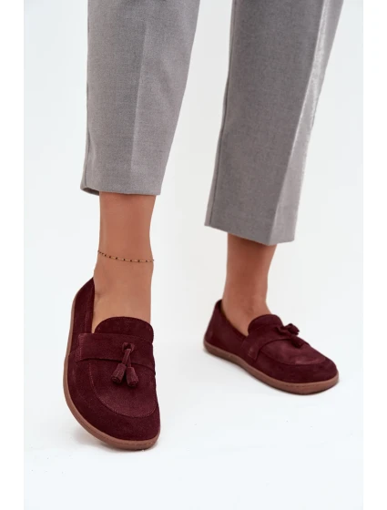 Skórzane Zamszowe Mokasyny Typu Barefoot Zazoo 322 Bordowe