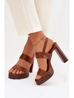 Dámské sandály na podpatku a platformě Eko kůže Camel model 21943444 - Boto