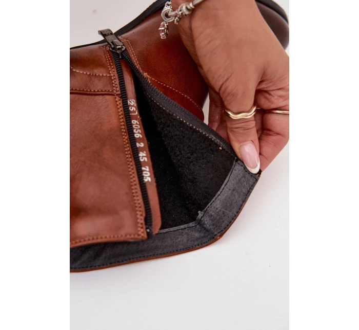 Dámske čižmy Zazoo - kožené, na podpätku s prackou, hnedé Dámske čižmy Zazoo - kožené, na podpätku s prackou, hnedé