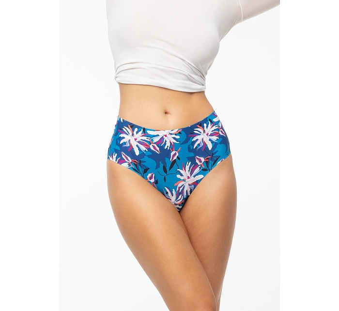Dámske nohavičky Tissento Simple Brasil Maxi Panties Blue with Flowers - Julimex