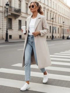 Dámsky oversize kabát MANTOVA dlhý svetlý béžový FashionStreet NY0738