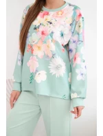 Dámsky maslový viskózový set s kvetmi so širokými nohavicami tmavý mätový