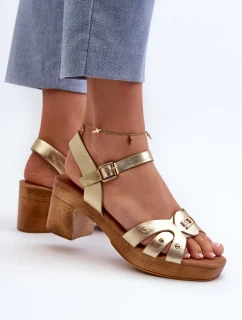 Dámske sandále na vysokom podpätku z ekokože, zlaté Assames