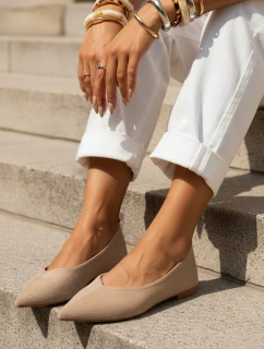 Dámske semišové špicaté baleríny béžové FashionStreet ZY1351