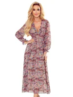 Dámske šifónové midi šaty s hnedým vzorom "boho" 378-1 Dámske šifónové midi šaty s hnedým vzorom "boho" 378-1