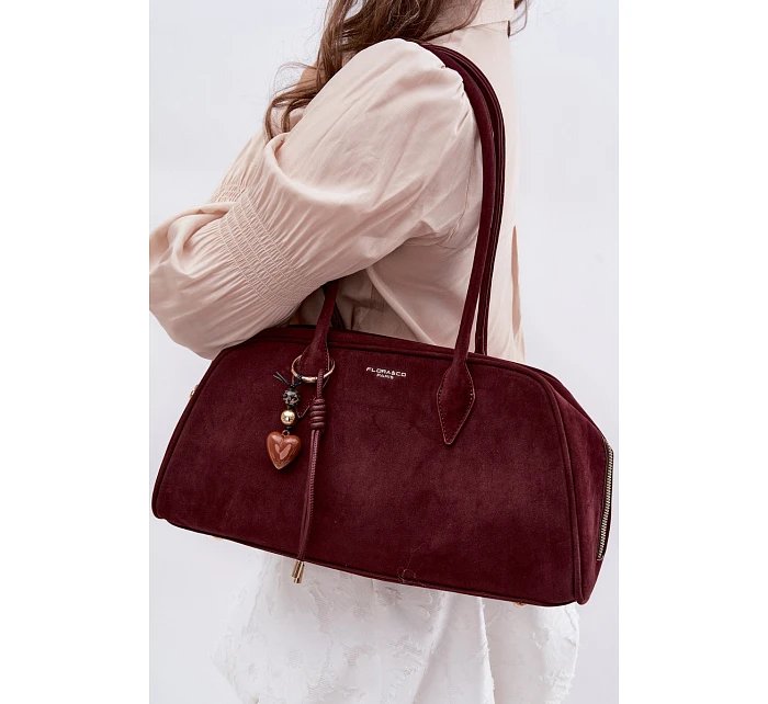 semišová kabelka s přívěskem Bordó model 22111502 - Flora&Co