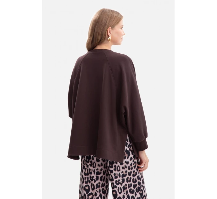 model 21379930 Pletená mikina uvolněného střihu tmavě čokoládová - BeWear