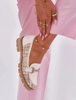 Dámske kožené mokasíny so zlatými detailmi Laura Messi - svetlo béžové