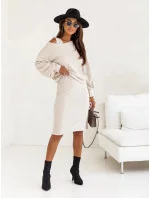 Dámsky pletený set v ecru farbe so šatami bez rukávov (82138) Dámsky pletený set v ecru farbe so šatami bez rukávov (82138)