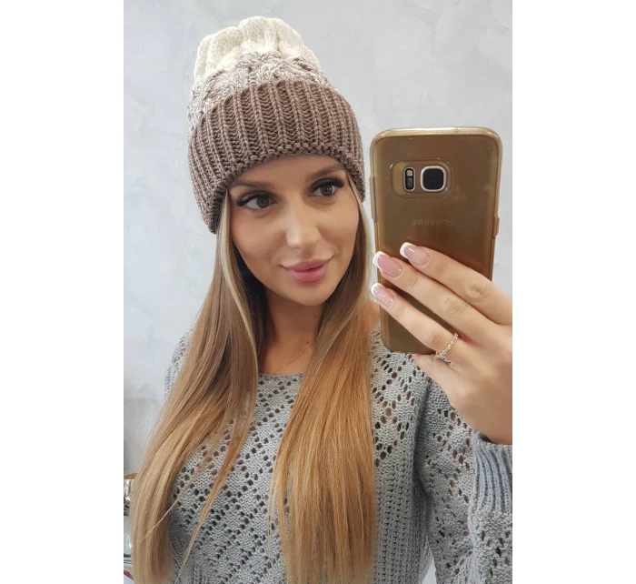 Dámska čiapka Samara K346 cappuccino+ecru