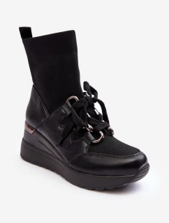 Damskie Botki Na Koturnie Ze Skarpetą Czarne Helladina