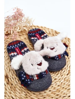 Dziecięce Kapcie Na Grubej Podeszwie z Misiem Szare Dasca