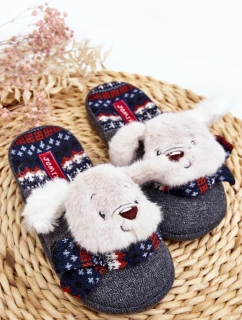 Dětské pantofle na tlusté podrážce se šedým medvídkem model 21641406 - Boto