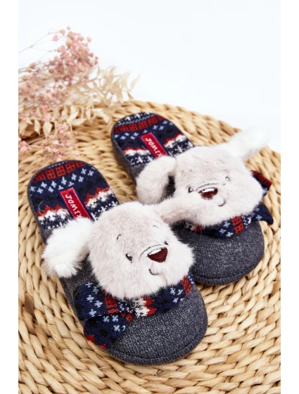 Dziecięce Kapcie Na Grubej Podeszwie z Misiem Szare Dasca Dziecięce Kapcie Na Grubej Podeszwie z Misiem Szare Dasca