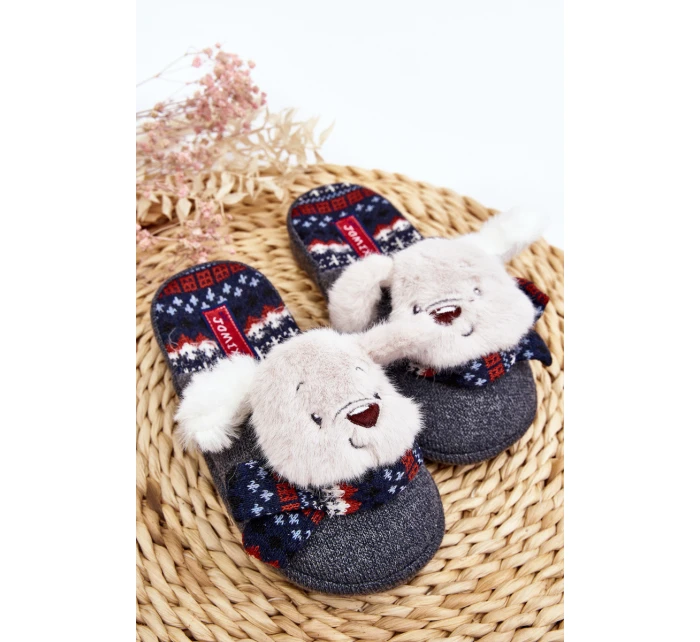 Dziecięce Kapcie Na Grubej Podeszwie z Misiem Szare Dasca Dziecięce Kapcie Na Grubej Podeszwie z Misiem Szare Dasca