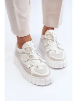 Dámské kožené sportovní boty na platformě model 21646406 světle béžové - Zazoo Dámské kožené sportovní boty na platformě model 21646406 světle béžové - Zazoo