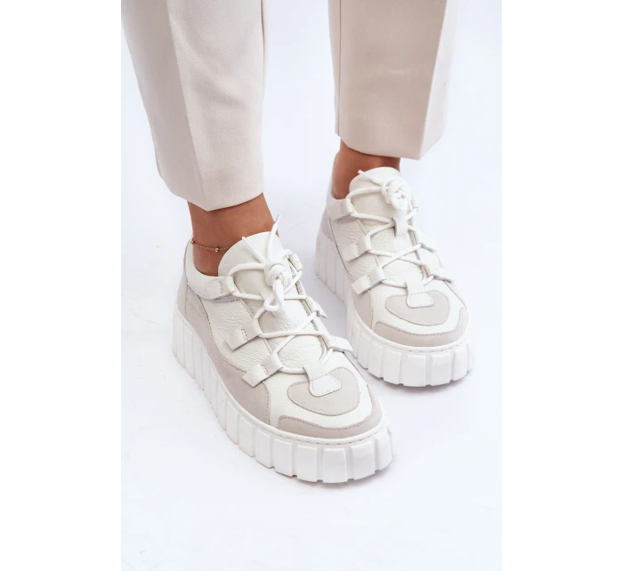 Dámské kožené sportovní boty na platformě model 21646406 světle béžové - Zazoo Dámské kožené sportovní boty na platformě model 21646406 světle béžové - Zazoo