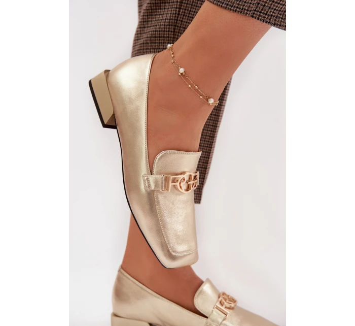 Kožené dámské mokasiny s ozdobným detailem model 22031810 zlaté - D&A