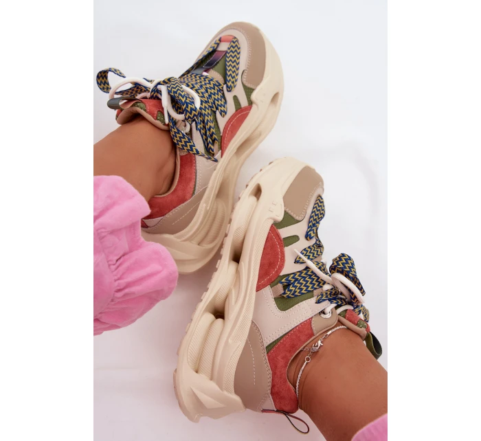 Kožené dámské tenisky na platformě D&A CR61-3133 Béžové