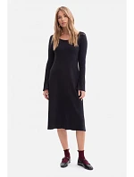 B308 Midi šaty z rebrovaného úpletu - čierne