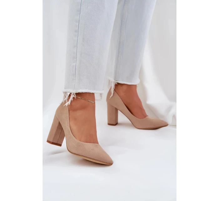 Dámske semišové lodičky na podpätku Florena - tmavobéžové Dámske semišové lodičky na podpätku Florena - tmavobéžové
