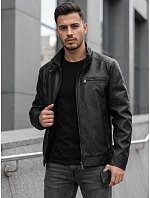 Pánska kožená zateplená bunda s kapucňou, čierna, FashionStreet TX5149 Pánska kožená zateplená bunda s kapucňou, čierna, FashionStreet TX5149