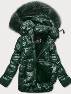 Dámska prešívaná bunda s tmavozeleným patentom (7697)