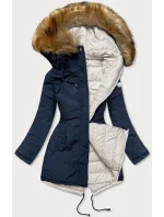 Tmavomodrá a biela obojstranná dámska zimná bunda (m-21508)