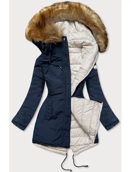Tmavomodrá a biela obojstranná dámska zimná bunda (m-21508)