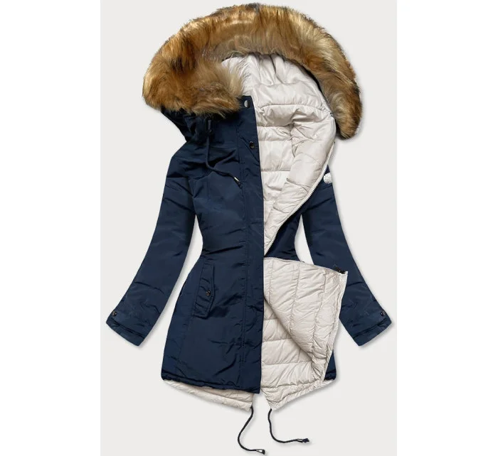 Tmavomodrá a biela obojstranná dámska zimná bunda (m-21508)