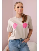 Bavlnená blúzka s kvetinovou potlačou béžová