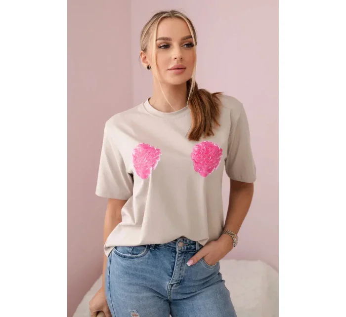 Bavlnená blúzka s kvetinovou potlačou béžová