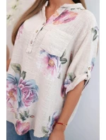 Dámská bavlněná halenka s květinovým vzorem béžový