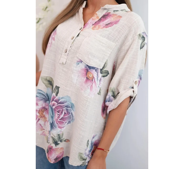 Dámská bavlněná halenka s květinovým vzorem béžový