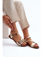 model 21647967 Dámské kožené sandály zlaté - Zazoo