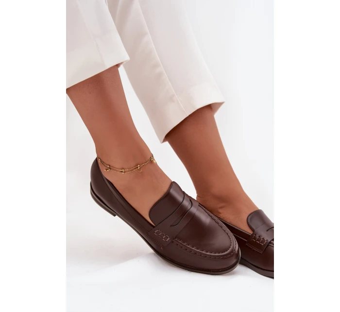 Mokasyny Loafersy Damskie Z Eko Skóry Czekoladowe Bessina Mokasyny Loafersy Damskie Z Eko Skóry Czekoladowe Bessina