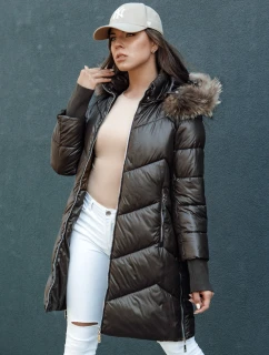 Dámska prešívaná zimná bunda z umelej kožušiny s kapucňou LAGOON hnedá FashionStreet TY4500