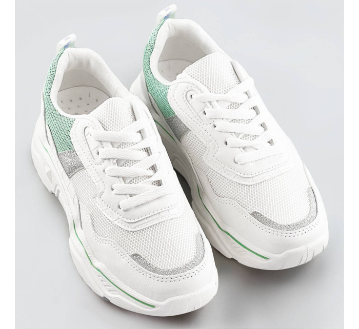 Bielo-mätové dámske sneakersy s brokátovými vsadkami (LU-2)